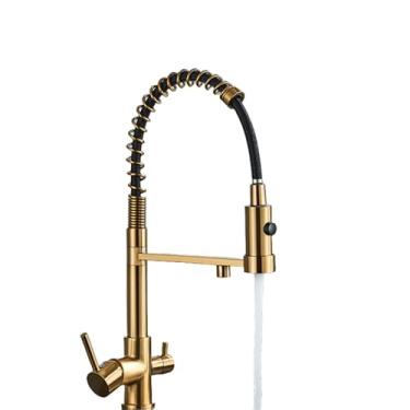 Imagem de Torneira de cozinha purificada cinza Gun, montagem no deck, misturador quente e frio, torneira giratória para filtro de água potável, ouro escovado