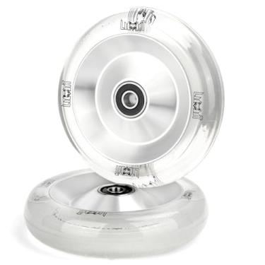 Imagem de Limit Roda de substituição Pro Trick Scooter 110 x 26 mm, 2 peças de poliuretano transparente mais espesso e núcleo oco de alumínio com rolamentos ABEC-9 instalados para scooters profissionais BMX