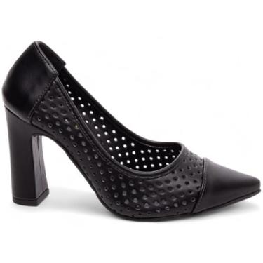 Imagem de Sapato Scarpin Salto Alto Grosso Bico Fino Feminino Vazado Luxo Premium 9 cm (Preto, BR, Adulto, Numérico, 37)