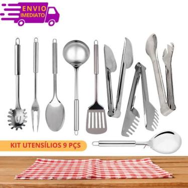Imagem de Conjunto Completo de Utensílio de Inox com 9 pçs Preço Bom - SQ Só Qua