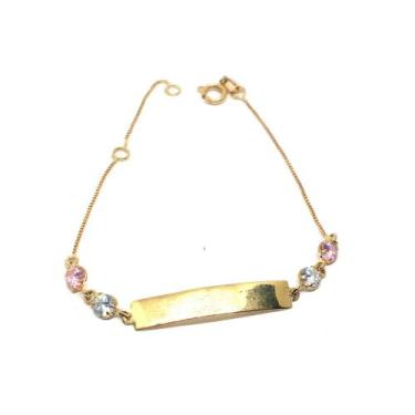 Imagem de Pulseira de ouro 18k chapinha Infantil com pedras - Elegancy Joias