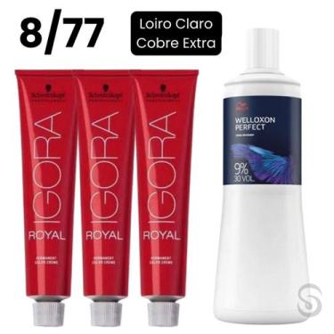 Imagem de Kit 3x Igora 8/77 Louro Cobre e 1x Ox 30 Vol. 1L (4 itens) - Schwarzko