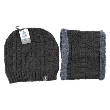 Imagem de Kit Gorro De Frio E Cachecol Estilo Gola - Preto - Redstar