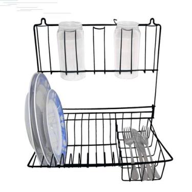 Imagem de Escorredor De Louça Parede Suspenso Preto 10 Pratos 5 Copos - Csk Aram