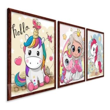 Imagem de Kit Quadros Quarto Infantil Mosaico Gatinho Unicornio Lindos - CP, 3, 