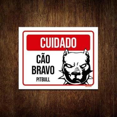 Imagem de Kit 5 Placas Cuidado Cão Cachorro Bravo Pitbull - Sinalico.Com