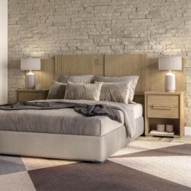 Imagem de Cabeceira Casal com Mesa de Cabeceira 2 Gavetas Angra Móveis Rimo, Car