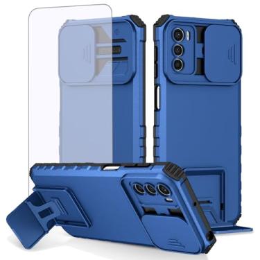 Imagem de GTBDEKI Capa para Moto G42, Motorola G42 XT2233-2 Capa com protetor de tela e capa de câmera deslizante, suporte de suporte, capa protetora fina à prova de choque para Motorola Moto G42 azul