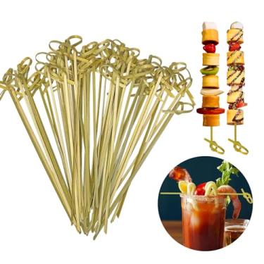 Imagem de 1000 palitos de bambu para coquetéis de 15 cm para bebidas, espetos de bambu de 15 cm, palitos de coquetel para aperitivos, palitos de comida, palitos de coquetel com nó em laço para churrasco,