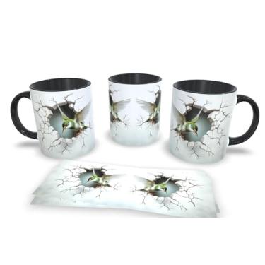 Imagem de Caneca Preta de Porcelana Personalizadas Arte Espelhada em 3D Animais (Passaro 1)