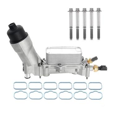 Imagem de DSkoiph Kit de caixa de filtro de óleo de motor de alumínio atualizado 926-959 com sensores de refrigerador de óleo e juntas compatíveis com Chrysler 200 300 Dodge Charger Avenger Jeep Wrangler Ram