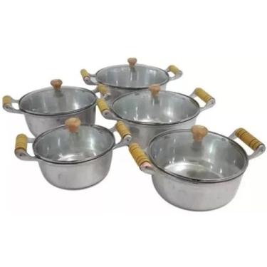 Imagem de Jogo Panelas Caçarolas Aluminio Batido Fundido Tampa Vidro N 20-28 - O