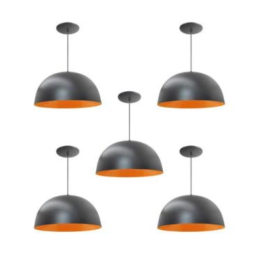 Imagem de Kit 5 Luminária Pendente Meia Lua 24cm Com Interior Laranja Fiação 110