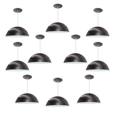 Imagem de Kit 10 Luminária Pendente Meia Lua 50cm Interior Branco Brilho Com Fia