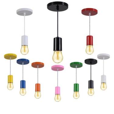Imagem de Kit 10 Luminária Pendente Soquete Copinho Lustre Retrô Em Alumínio 110