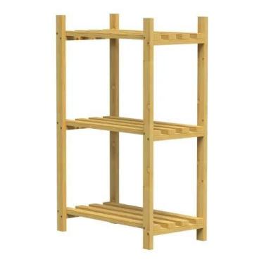 Imagem de Estante De Madeira Puro Charme 93x60x32cm Pinus Natural - Spaceo, Marr
