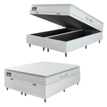 Imagem de Cama Box Baú Colchão Espuma D33 Pillow Top New Millenium Branco Hellen – Suporta Até 120 Kg Por Pessoa (Queen 158x198x60)