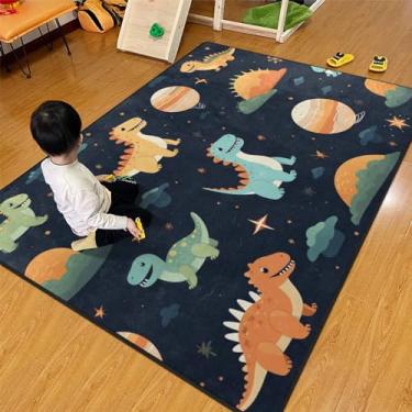 Imagem de Tapete de dinossauro, tapete infantil – Tapete infantil de 1,5 x 1,8 m com suporte de borracha, tapete de brinquedo fofo para parque de dinossauros para bebês, ótimo para sala de jogos de meninos e