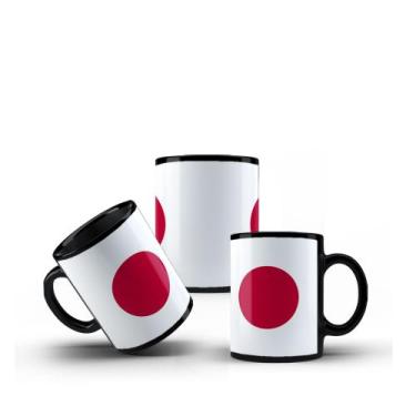 Imagem de Xícara Preta Porcelana Bandeira Japão + Caixinha - RYLLO