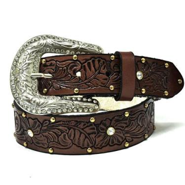 Imagem de Cinto Country Em Couro Feminino Com Cravo/strass Floral - Atrevidu's C