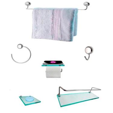 Imagem de Kit Para Banheiro Topázio Luxo Vidro Incolor - VSA
