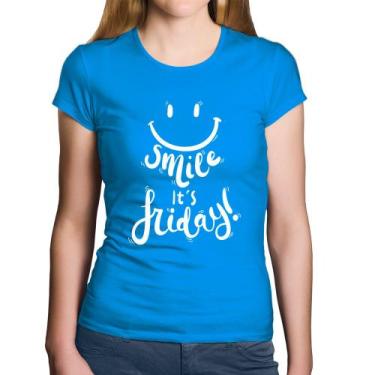 Imagem de Baby Look Algodão Smile, It's Friday! - Foca na Moda, Azul, P