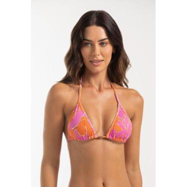 Imagem de Top Biquíni Cortininha Estampado - Cor De Cacau, G, Floral rosa, Coral