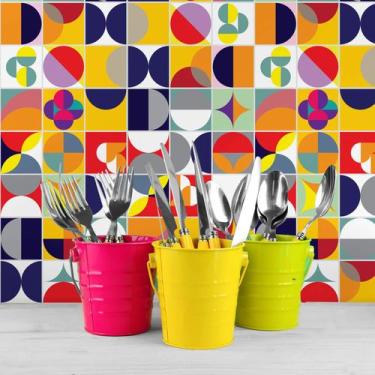 Imagem de Adesivo de Azulejo 20x20 para Cozinha Colorido Retrô 24un - Quartinhos