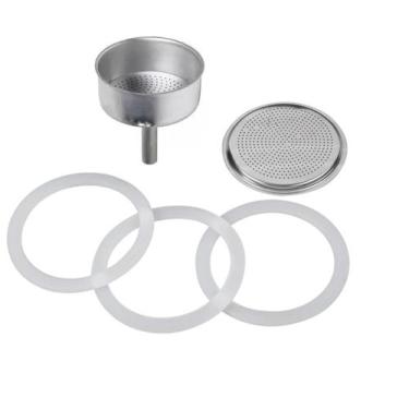 Imagem de Kit C/ Funil + Filtro + 03 Anéis Borrachas - Cafeteira Italiana - 9 Xí