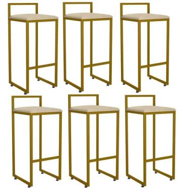 Imagem de Kit 06 Banquetas Alta Industrial 0,83 cm Metal Dourada Suede Bege - Va