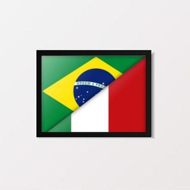 Imagem de Quadro Decorativo Brasil Itália Bandeiras 33x24cm - com vidro - Quadro