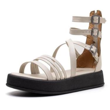 Imagem de Sandália Plataforma Gladiadora Emma 100% Couro Off White-Feminino