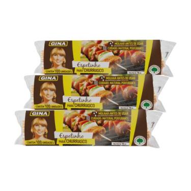 Imagem de Kit 03 Espetos de Madeira 18cm para Alimentos Grelhados 100un - Gina