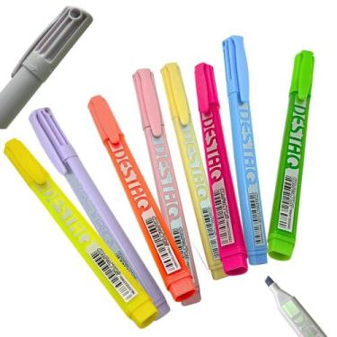 Imagem de Kit 08 Marca Texto Cores Pasteis E Neon Destro Canhoto Anatomico Macio