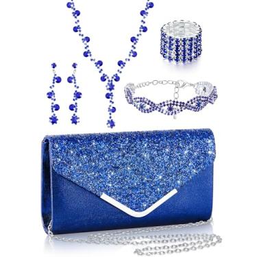 Imagem de Henoyso Conjunto de 5 peças de joias de strass para formatura, joias, strass, bolsa, colar, brincos, pulseiras para mulheres noivas, Classic, Stylish Style, Poliéster, strass, couro PU, liga, strass