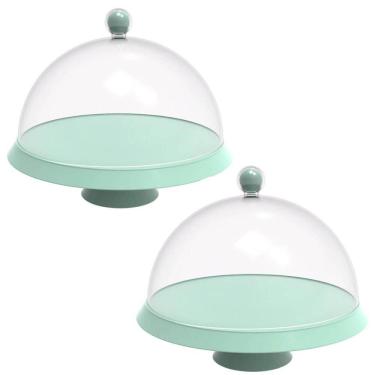 Imagem de Kit 2 Porta Bolo com Cúpula e Pé 30cm Verde Menta Bubble Crippa