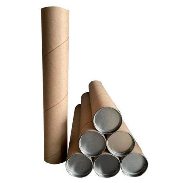 Imagem de Tubo Postal Tubete Canudo Papelão 86cm x 7,3cm Ø Com Tampa Metal - Gab