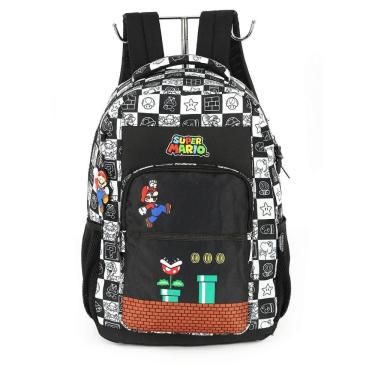 Imagem de Mochila de Costas Luxcel Super Mário Quadriculada Preto