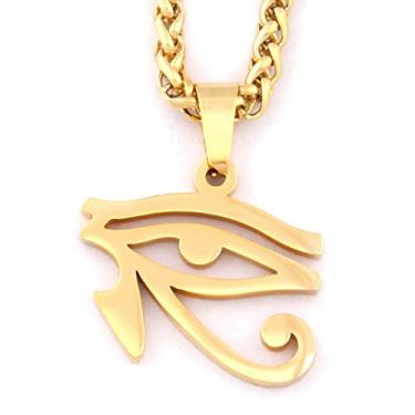 Imagem de Gungneer Joias Africanas Egito Horus Pingente Corte Olho Masculino Feminino Corrente de Aço Inoxidável Amuleto Proteção Saúde Acessório Dourado, Metal, n