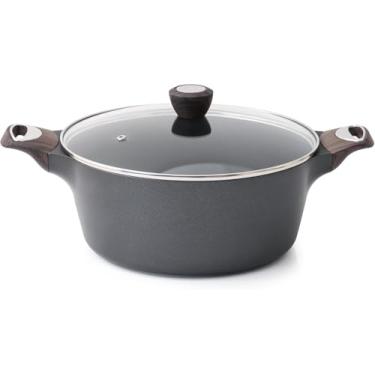 Imagem de SENSARTE Panela antiaderente de 4,5 litros para sopa, caçarola com tampa, panela de macarrão saudável, panela de molho com cabo de baquelite de grãos de madeira, compatível com todos os fogões, preto