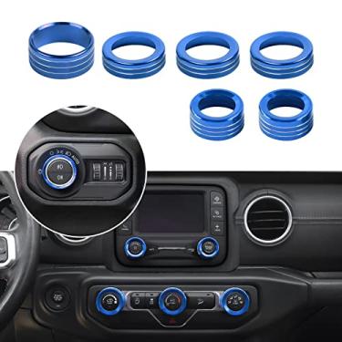 Imagem de JeCar Tampa do botão do console central de ar condicionado/botão de farol, liga de alumínio, acessórios internos para Jeep Wrangler JL JLU 2018-2022 e caminhão Gladiator JT com painel de mostrador específico, azul