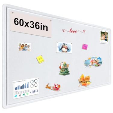 Imagem de Quadro de avisos grande, quadro de cortiça alternativo de 152 x 91 cm, placa de feltro grande decorativa para parede, quadro fotográfico dobrável, quadro de visão autoadesivo com 36 pinos, branco