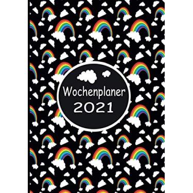 Imagem de Wochenplaner 2021: Wochenplaner zum notieren, organisieren und planen DIN A4. Kalender/Terminkalender/Monats- / Tagesübersicht/Kontakt- / Geburtstags listen/Regenbogen Wolken Funny