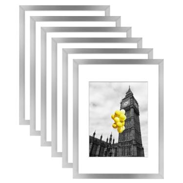 Imagem de Conjunto de 6 porta-retratos A4, exiba imagens 15 x 20 com tapete ou 21 x 29 cm sem tapete, moldura de documentos 21 x 29 cm, molduras para pôster, prata