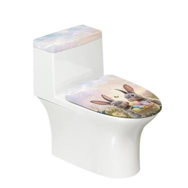 Imagem de GLENLCWE Conjunto de 2 capas de vaso sanitário para casal, ovos de coelho, capas de assento de vaso sanitário para acessórios de banheiro, tampa de vaso sanitário, tampa oval alongada