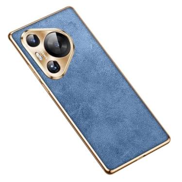 Imagem de HAO RIYLN Capa ultrafina para Huawei Pura 70 Ultra/70 Pro+/70 pro/70, capa de telefone de couro antiarranhões, lente de metal, proteção à prova de choque, azul, 70 Pro+
