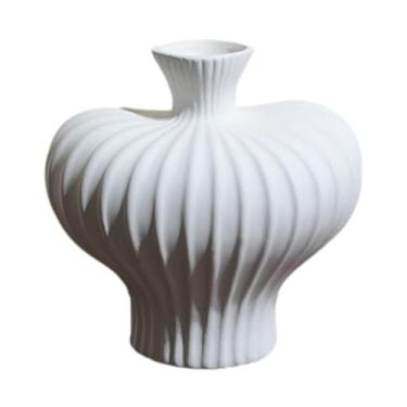 Imagem de Ioensy Arte moderna vaso de flores arranjo floral mesa ornamento colecionáveis ​​decoração para casa vaso cerâmica para estante armário entrada, Branco