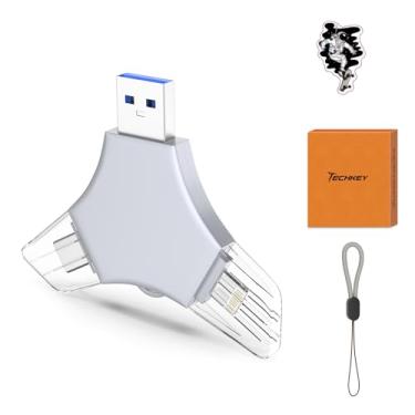 Imagem de Pen Drive USB 3.0 de 64 GB para iPhone, 3 em 1 com memória externa para fotos, pen drives de alta velocidade V5.84 para iPhone/iPad/Android/PC - cinza cinza