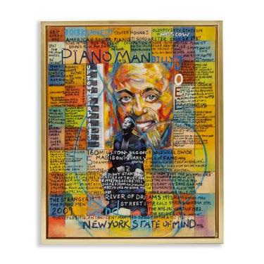 Imagem de Stupell Industries Billy Joel Collage Framed Floater Canvas Wall Art Design por Sabin, Moldura flutuante dourada, 63 x 78 cm