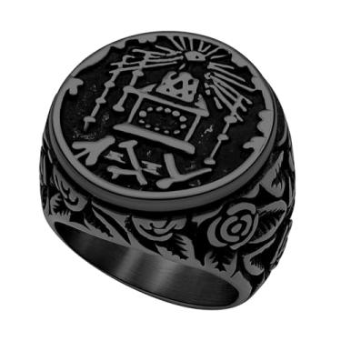 Imagem de Hoyazvet Anéis maçônicos para homens, aço inoxidável 316L/ouro 18 k/pulseira maçônica preta, com caixa de presente, Aço inoxidável, Sem pedra preciosa